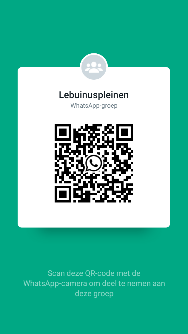 QR-code Lebuinuspleinen WhatsApp-groep. Scan deze QR-code met de WhatsApp-camera om deel te nemen aan deze groep.